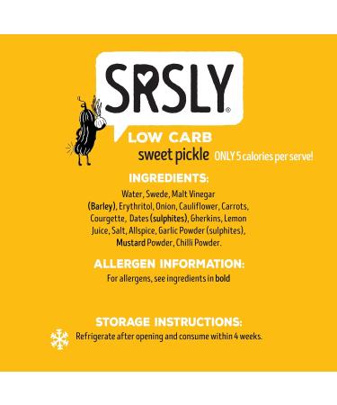 SRSLY Low Carb Pickle 300g | One Jar | Small Chunk Pickle | Delicious & Tangy | Low Calorie | Low Sugar | Vegan | Only 0.8g Carbs & 5 Kcals Per Tbsp | Seriously Low Carb Keto Friendly Food - Buy Online on GoSupps.com