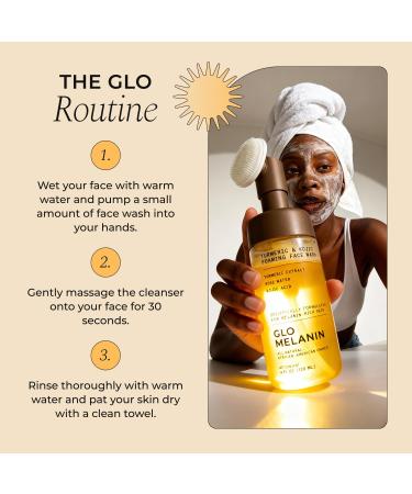 Glo Melanin Turmeric & Kojic Foaming Face Wash Brightening Foaming Cleanser with Scrubber Top Rose Water Vitamin C Aloe & Kojic Acid Natural Paraben-Free 4 fl oz 120 ml - Buy Online on GoSupps.com