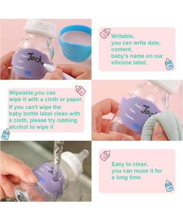 12 Pcs Baby Bottle Labels for Daycare - Reusable Silicone Name Bands with Marker Pens | Waterproof Day Care Essentials in Dog Design - 6 Colors - Buy Online on GoSupps.com