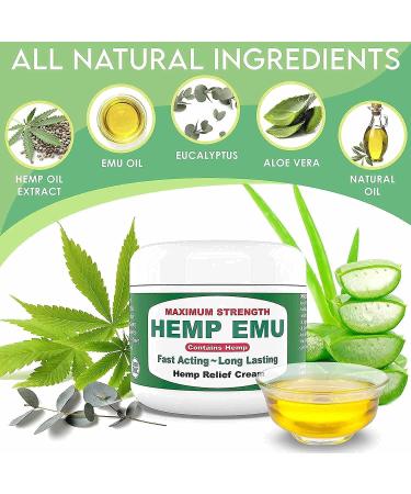 Hemp Emu Cream - Organic Hemp Oil Muscle Rub for Joint & Back Discomfort Relief - Premium Menthol & Eucalyptus - 4oz - Made in USA - Buy Online on GoSupps.com