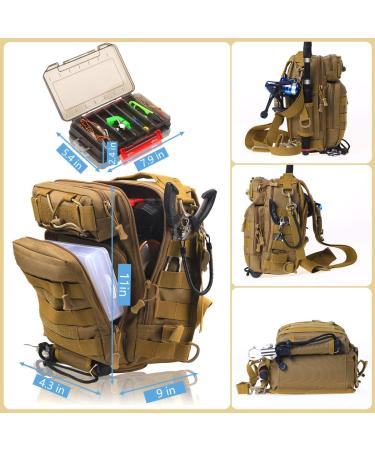 Aertiavty Compact Fishing Tackle Bag with Tackle Box and Rod Holder - Khaki | Outdoor Sport Fishing Backpack - Buy Online on GoSupps.com