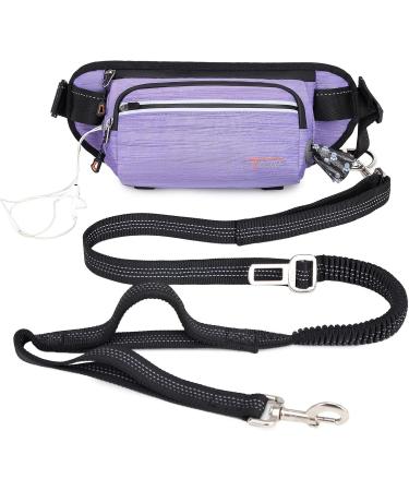 TUDEC Dogs Jogging Line with Belly Belt - Elastic Reflective Leash for Large & Medium Dogs Includes Feces Bag Dispenser - Gray Purple - Buy Online on GoSupps.com