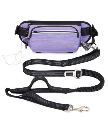 TUDEC Dogs jogging line with belly belt free-haired leash with belt bag jogging dog leash for large and medium-sized dogs elastic and reflective running leash and feces bag dispenser (gray purple) 767-gray purple