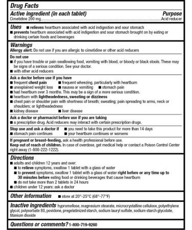 Cimetidine 200mg - Equate Heartburn Relief Stomach Acidity Reducer - 60 Tablets x3 - Buy Online on GoSupps.com