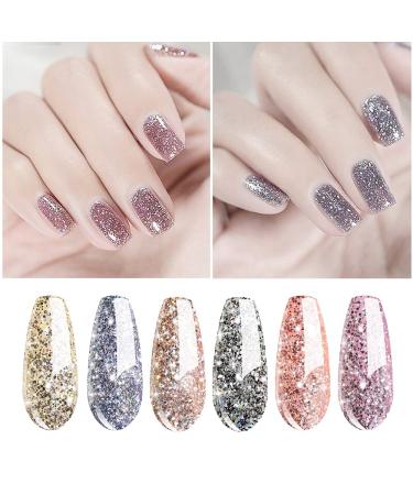 Vishine Platinum Glitter Sparkly Gel Nail Polish Set - 6 Shiny Silver Golden Colors | UV LED Soak Off Gel Kit for DIY Manicure | Nail Art Design Holiday Set - Buy Online on GoSupps.com