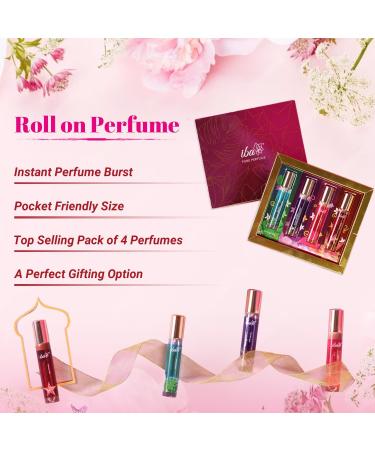 Perfume Gift Set for Women (4 * 10 ml) Luxury Scent Aqua Fruity Floral Woody Musky & Spicy Fragrance with Long Lasting | Roll on Perfume Set | Alcohol-Free - Buy Online on GoSupps.com