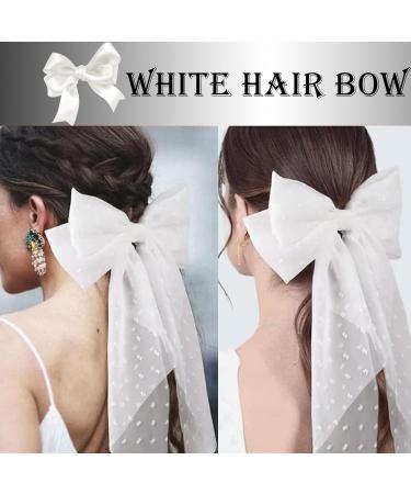 2 Pcs Big Hair Bow Hair Bows For Women Bow Hair Clip Elegant Solid Color French Barrette Bows For Hair With Long Polka Dot Bow Hair Barrettes Accessories Bow Hair Clips For Women Girls(White+Black) 2 White+Black - Buy Online on GoSupps.com