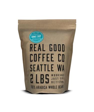 Real Good Coffee Company - Whole Bean Coffee - Donut Shop Medium Roast Coffee Beans - 2 Pound Bag - 100% Whole Arabica Beans - Grind at Home, Brew How You Like Donut Shop 2 Pound (Pack of 1)