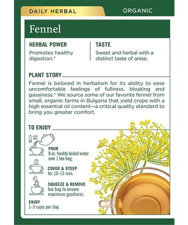 Traditional Medicinals Organic Fennel Herbal Tea - Digestive Health Support (Pack of 2, 32 Tea Bags) - Buy Online on GoSupps.com