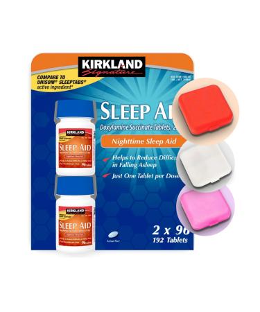 Kirkland Signature Sleep Aid 2 Pack 192 Tablets 25mg #719940 Bundle Premium Pill Case for Travel Easy Carry. (1Pair Items) (Color May Vary)
