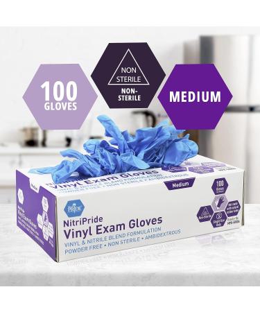 Med PRIDE NitriPride Nitrile-Vinyl Blend Exam Gloves Medium 100 - Powder Free Latex Free & Rubber Free - Buy Online on GoSupps.com