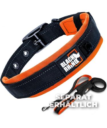 Black Rhino Comfort Collar | Neoprene Padded Dog Collar for All Breeds | Adjustable Reflective Weatherproof - Medium Orange/Black - Buy Online on GoSupps.com