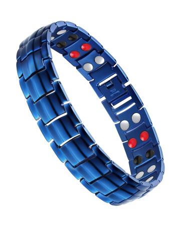 Jeracol Titanium Steel Magnetic Bracelets for Men 4 Element Double Row Strength Magnets Wristband Magnetic Brazaletes with Free Links Removal Tool & Jewelry Gift Box Blue-2