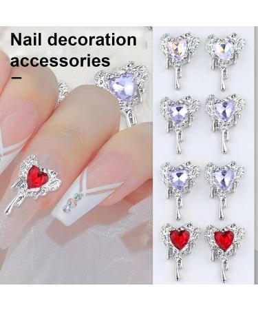 clinmday 10Pcs DIY Nail Art 3D Heart Faux Crystal Alloy Charms Decoration for Phone Case Necklace Jewelry Women Girls Manicure Supplies Purple - Buy Online on GoSupps.com