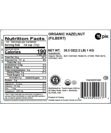 Yupik Organic Filbert Hazelnuts 2.2 lb - Non-GMO, Vegan, Gluten-Free - Buy Online on GoSupps.com
