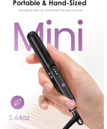 Mini Ceramic Flat Iron 0.7 Inch - Portable Hair Straightener for Short Hair Curls & Bangs | Adjustable Temperature Dual Voltage Travel Pouch - Purple - Buy Online on GoSupps.com