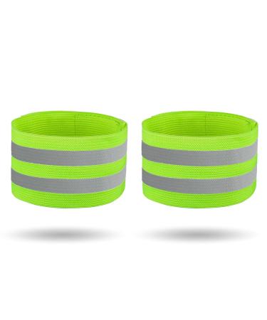 Fagent 2 pieces double reflecting tapes elastic set reflector strap with Velcro fastener and strong reflector strips for better visibility bracelet for hiking cycling outdoor jogging (green)