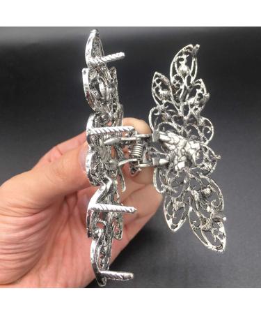 2 Pcs Women Retro Rhinestone Fancy Hair Claw Clips - Vintage Flowers Hair Catch Updo Grip for Thick Hair - Buy Online on GoSupps.com