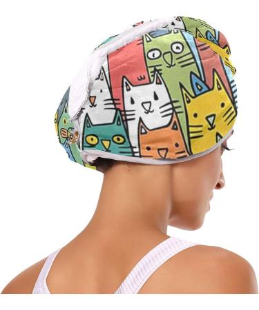 Colorful Cats Hair Towel 2 Pack - Super Absorbent Quick Dry Hair Turbans for Women & Girls - Buy Online on GoSupps.com