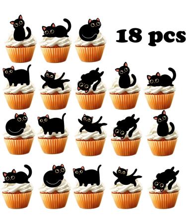 18pcs Cute Black Cat Cupcake Toppers for Boys Girls Pet Baby Shower Kitten Meow Party Supplies Favor Glitter Black Cat Themed Birthday Party Decorations - Buy Online on GoSupps.com