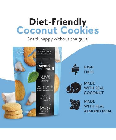 Sweetwell Coconut Cookies - Low Carb, Keto, Gluten-Free Snack with Real Ingredients, Stevia Sweetener, Collagen - Sugar-Free 3.2 oz (Pack of 3) - Buy Online on GoSupps.com