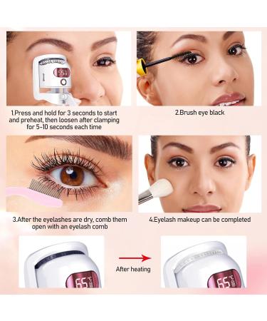 Eyelash Curler Heated with LED Display Electric Eyelash Curler Rechargeable USB-C Eyelash Curler with 3 Temperature Modes Silicone Heating Pad Auto Stop Wide Angle Design for All Eyelashes White - Buy Online on GoSupps.com