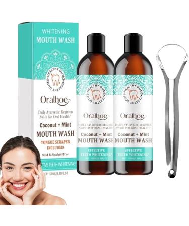 Oralhoe Coconut Mint Mouthwash Oralhoe Coconut Mint Mouthwash Mint Oil Pulling Mouthwash with tongue scraper Oralhoe Mouthwash Natural ingredients for better oral health (2STK)