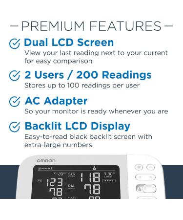 OMRON Platinum Blood Pressure Monitor - Upper Arm Cuff, Bluetooth, Stores 200 Readings, Free 6-month Premium Mobile App Trial | For Two Users - Buy Online on GoSupps.com