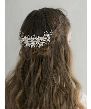 SWEETV Rhinestone Bride Wedding Hair Comb with Pearl Bridal Hair Piece - Handmade Crystal Hair Clip for Women and Girls in Silver - Buy Online on GoSupps.com