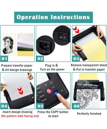 BCETASY Tattoo Transfer Stencil Printer + 20 Free Transfer Papers | Thermal Copier Machine for Temporary & Permanent Tattoos - Black - Buy Online on GoSupps.com