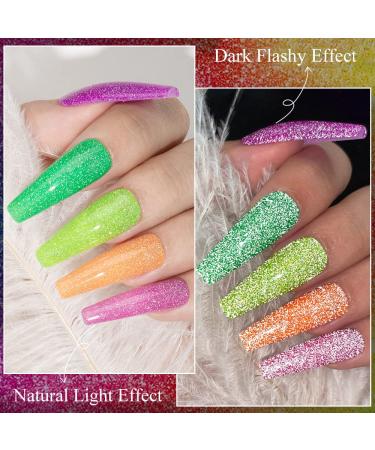 MIZHSE Neon Reflective Glitter Gel Polish Set - Fluorescent Shiny Disco Sparkle - UV LED Soak Off Gel Kit for DIY Nail Art - Salon Quality - Buy Online on GoSupps.com