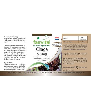 Fairvital | Chaga 500mg VEGAN - High dosed - 90 capsules - Inonotus obliquus - mushroom powder - Buy Online on GoSupps.com