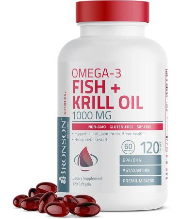 Bronson Omega-3 Fish + Krill Oil 1000 MG EPA DHA Astaxanthin Premium Blend - 120 Softgels - Buy Online on GoSupps.com