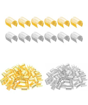 Daiyifiy 160 Pack Leather Rope Clips Foldable Metal Fastener Cylindrical Opening Crimps for Tassel Leather Cords Strings for Neckalce Jewelry DIY Craft Making(Silver and Gold) (8.5mmX14mm 160) 8.5mmX14mm 160