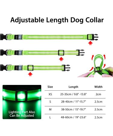Masbrill LED Dog Collar - Luminous Waterproof Safety Collar with 3 Flashing Lights for Small Medium & Large Dogs (Adjustable 28-40cm/11-15.7in) - Green - Buy Online on GoSupps.com