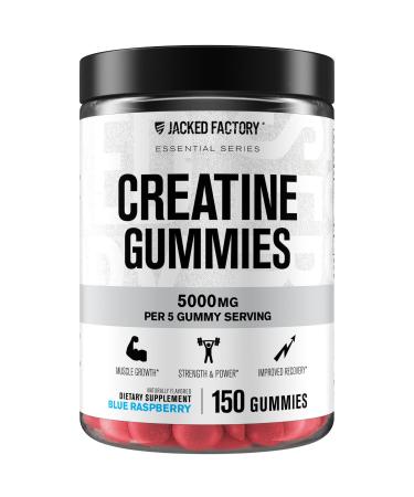 Jacked Factory Creatine Gummies 5g Daily Dose (1g per Gummy) - Creatine Gummy for Men and Women Vegan-Friendly Travel-Friendly Third-Party Tested - 150 Gummies Blue Raspberry Blue Raspberry 150 Gummies (Pack of 1)