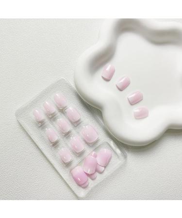 Square Press on Nails Short 24Pcs Pink Gradient False Nails Pink White Fake Nails with Glue Full Cover Stick on Nails for Women Girls DIY Nails Square Gradient - Buy Online on GoSupps.com