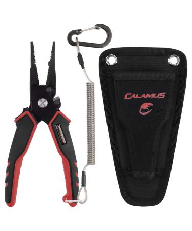 Calamus Fishing Pliers, Lightweight Aluminum Fishing Tools with Vanadium Cutters and Rubber Handles, Ultimate Saltwater Resistant Fishing Gear, Fishing Accessories for Men D: Straight Nose - Red