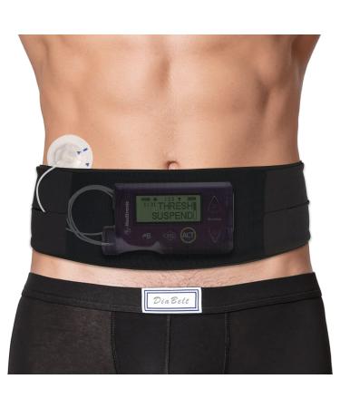 DiaBelt Insulin Pump Belt with Mesh Pouch for Easy Viewing Operation Diabetic T1D Medical Holder Accessories Waist Band with Slits for Tubing Epipen Men Women Adult Black Large (Pack of 1) Black