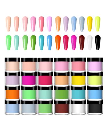 NAUXIU 24 Colors Acrylic Nail Powder Set, Colored Acrylic Powder for Nails DIY Art Design 3D Manicure Extension Gifts for Women and Girls