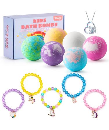 Bath Bombs for Kids with Surprise Inside 6 Large Organic Bubble with Bracelets Toys Safe and Natural bathbombs Toys Gifts for 3+ Years Old Girls Birthday Christmas Unicorn Bath Bombs Sets