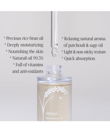 Buy MIDHA Rice Facial Oil 30ml | Deep Hydration & Quick Absorption | Non-Greasy Rice Bran Oil for Moisturized Skin - Buy Online on GoSupps.com