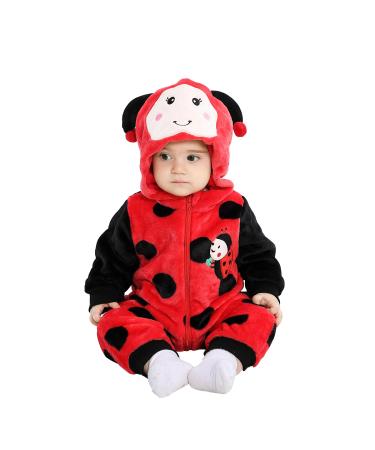 Doladola Unisex Baby Spring Autumn Animal Romper Baby Boys Girls Flannel One Piece Pyjamas 12-18 Months Ladybug