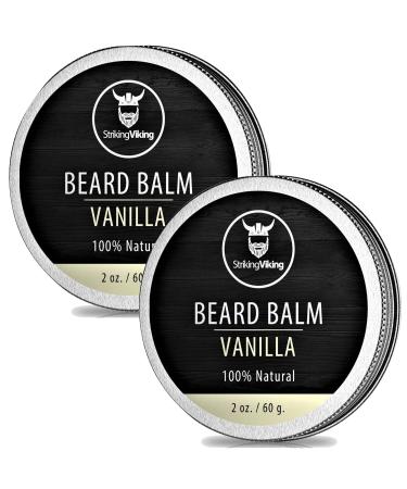 Beard Balm Conditioner - Styles, Strengthens & Softens Beards and Mustaches - Natural Beard Balm Wax with Organic Shea Butter, Argan & Jojoba Oils and Vanilla Scent by Striking Viking (2 Pack) Vanilla Beard Balm 2 Ounce (P…