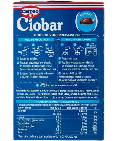  CAIYA Cameo Ciobar Classic Hot Chocolate Mix Thick and Creamy Box with 5 Sachets 125g - Buy Online on GoSupps.com