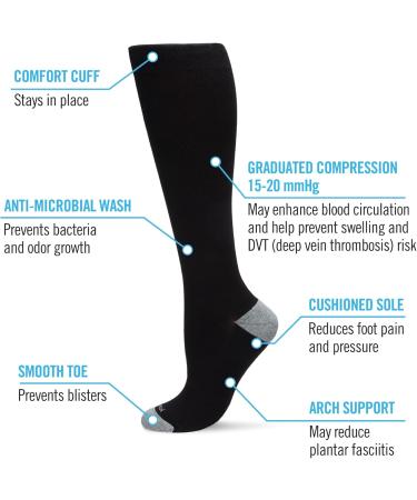 Buy MeMoi WellFit 15-20mmHg Off Black Cotton Compression Socks for Superior Comfort | International Shipping Available - Buy Online on GoSupps.com