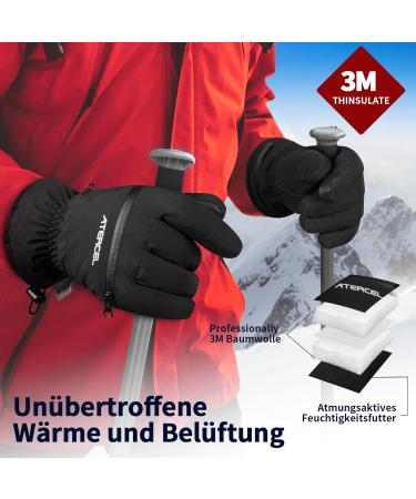 Atercel Waterproof Ski Gloves - 3M Thinsulate Warm Touchscreen Winter Gloves for Men & Women | Perfect for Skiing Snowboarding Snowmobiling & Winter Hiking - Black M - Buy Online on GoSupps.com