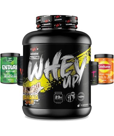 TWP Nutrition Platinum Series All The Whey Up Protein Powder Shake 23g Whey Protein Low Fat Low Carbs 2.1kg / 900g & 70/30 Servings Vegetarian Friendly (Banana Split 2.1kg) Banana Split 2.1kg - Buy Online on GoSupps.com