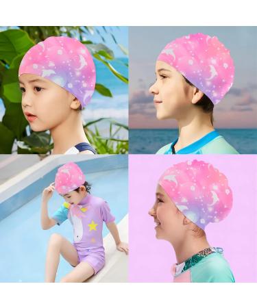 Yanc Bathing Cap for Girls | Waterproof Swim Cap with Ear Protection & Nasal Clipping Earplugs | Perfect for Long & Short Hair | Dolphin Design - Buy Online on GoSupps.com