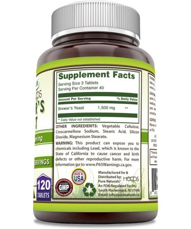 Pure Naturals Brewer's Yeast Supplement | 1500 Mg Per Serving | 120 Tablets | Non-GMO | Gluten-Free | Made in USA - Buy Online on GoSupps.com